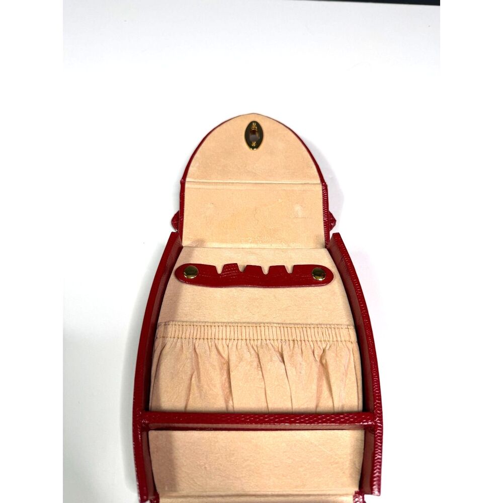 Vintage Red Lizard Embossed Jewelry Train Case Vanity Box Mirror Gold Tone EUC - Picture 5 of 13